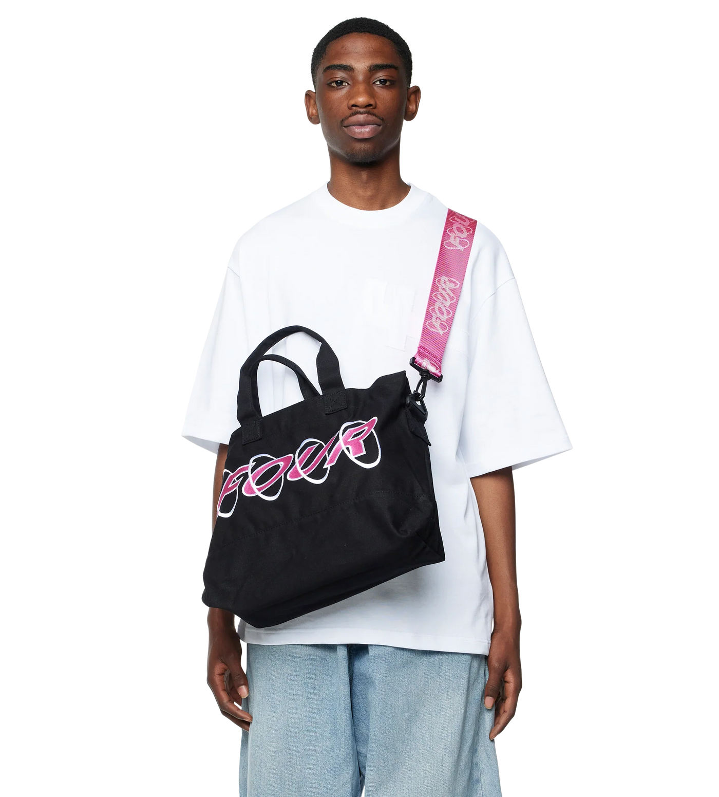 Circles Embroidery Shopper White/ Pink