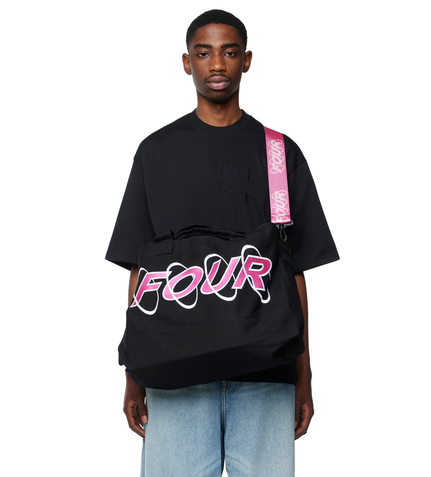 Circles Embroidery Shopper White/ Pink