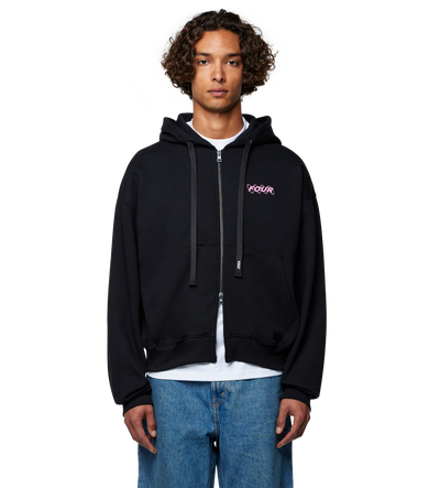 Circles Boxy Zip Up Hoodie Black/ Pink