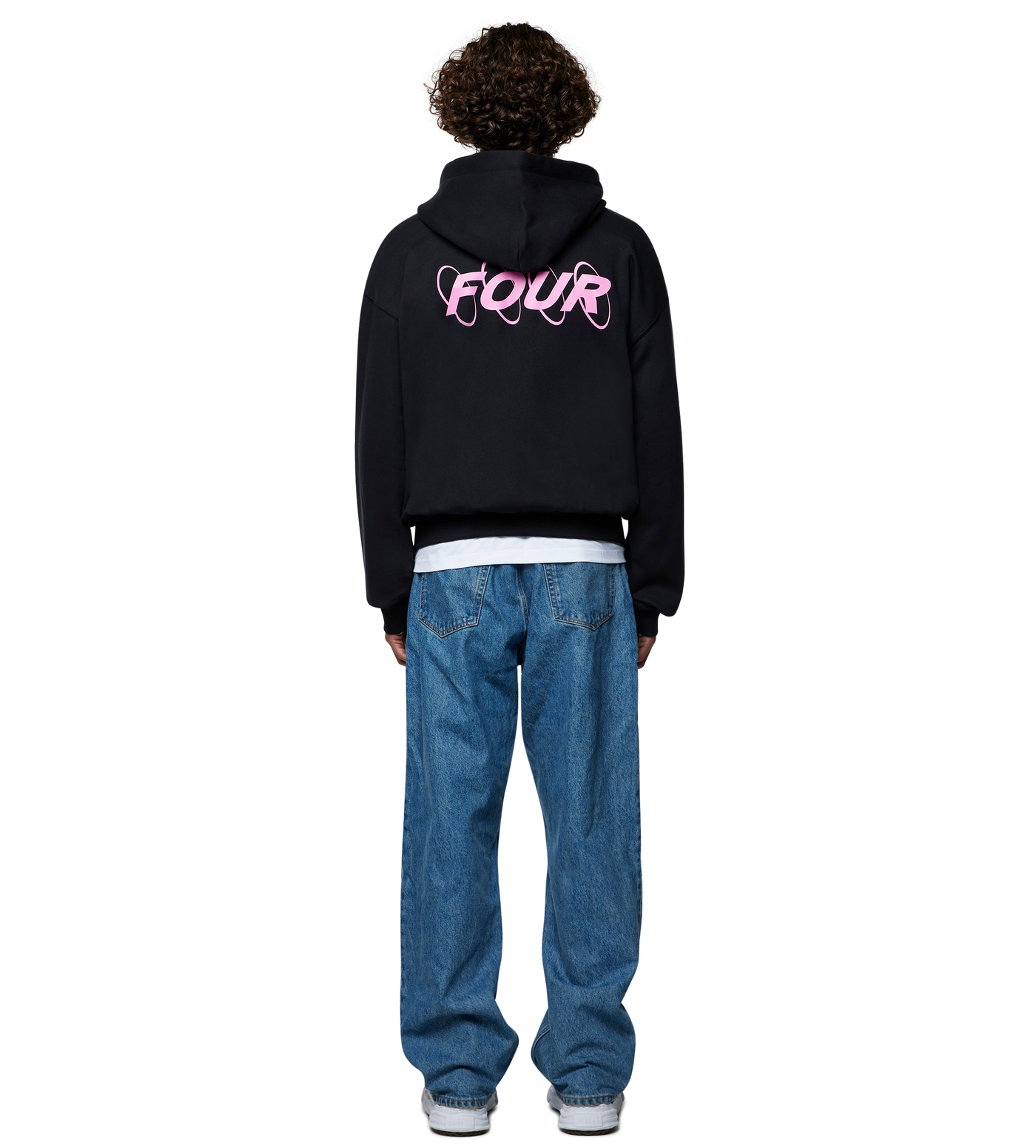 Circles Boxy Zip Up Hoodie Black/ Pink