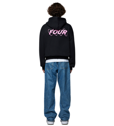 Circles Boxy Zip Up Hoodie Black/ Pink