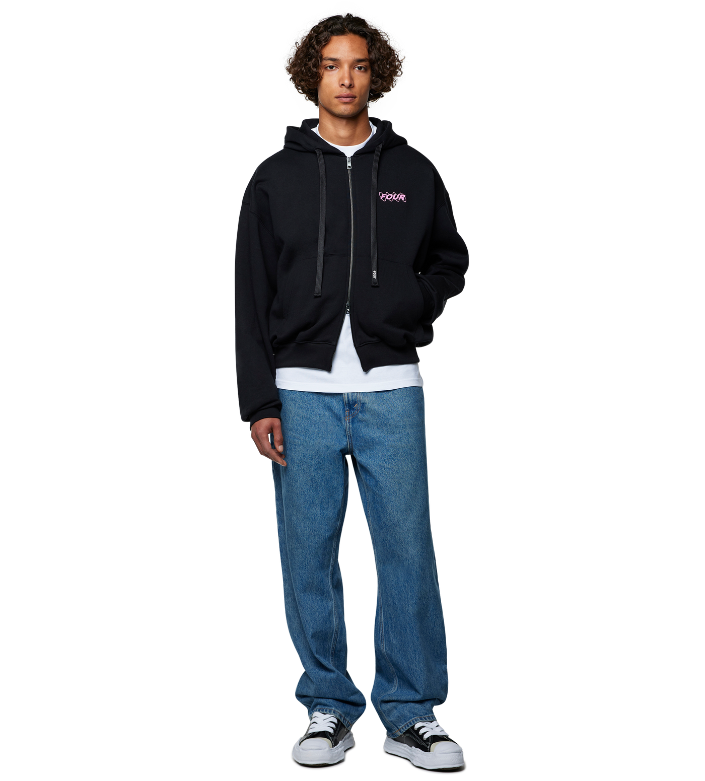 Circles Boxy Zip Up Hoodie Black/ Pink