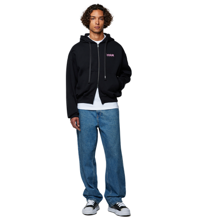 Circles Boxy Zip Up Hoodie Black/ Pink