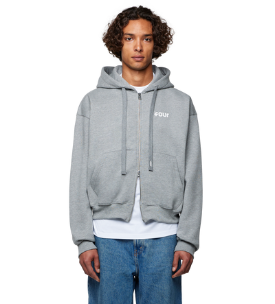 Logo Boxy Zip Up Hoodie Grey Melange