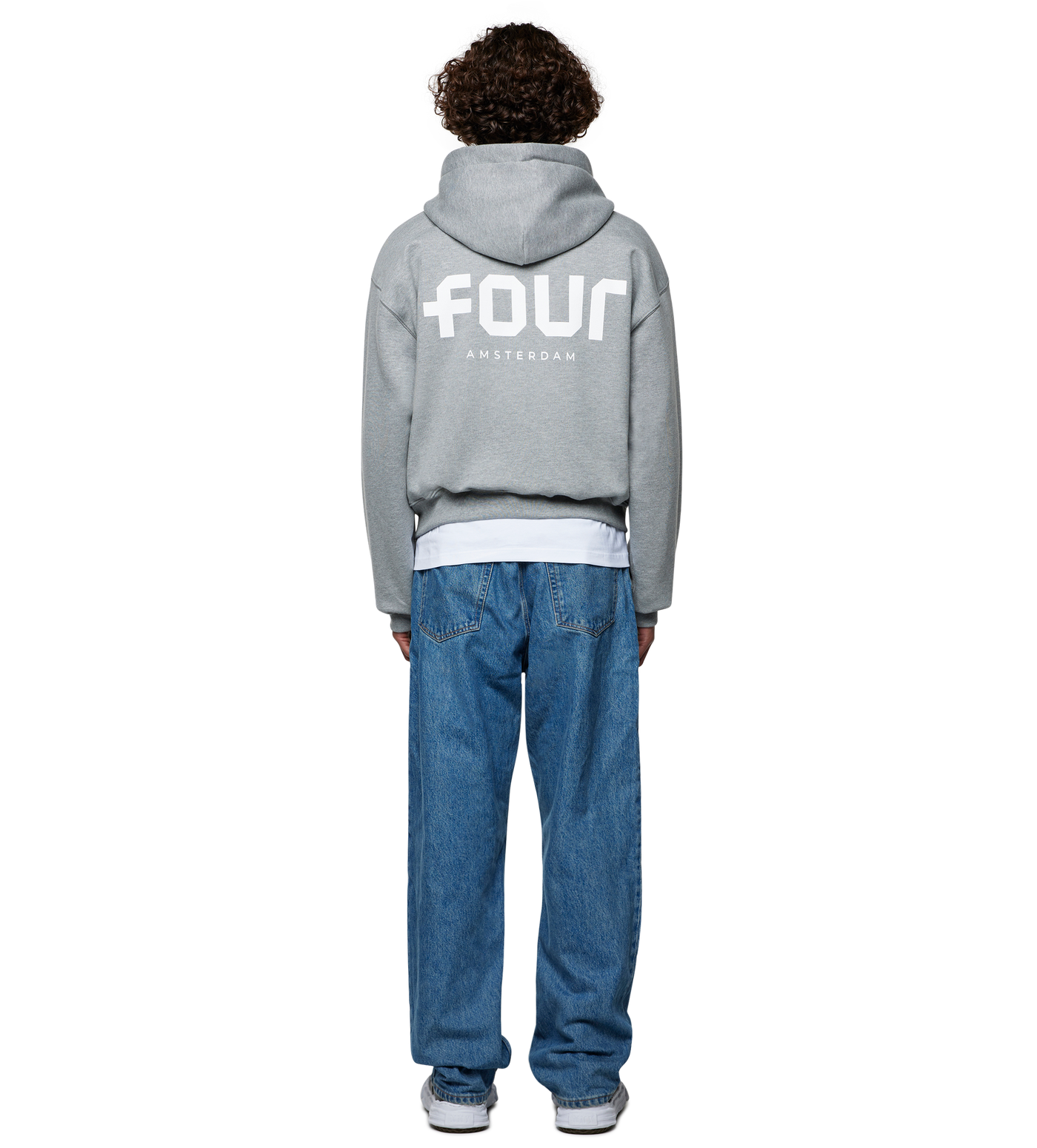 Logo Boxy Zip Up Hoodie Grey Melange