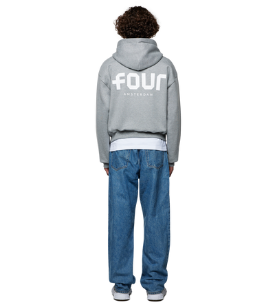 Logo Boxy Zip Up Hoodie Grey Melange