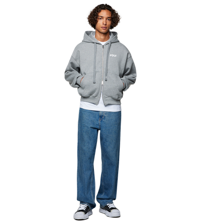 Logo Boxy Zip Up Hoodie Grey Melange