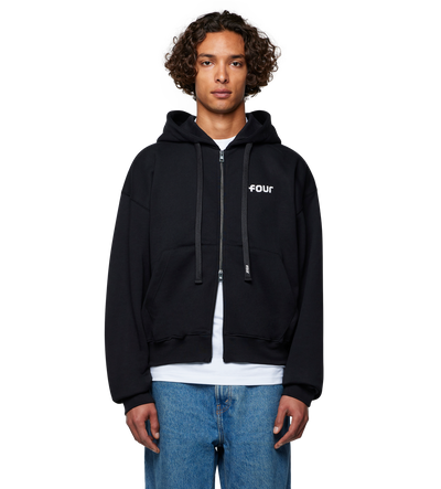 Logo Boxy Zip Up Hoodie Black
