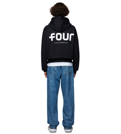 Logo Boxy Zip Up Hoodie Black