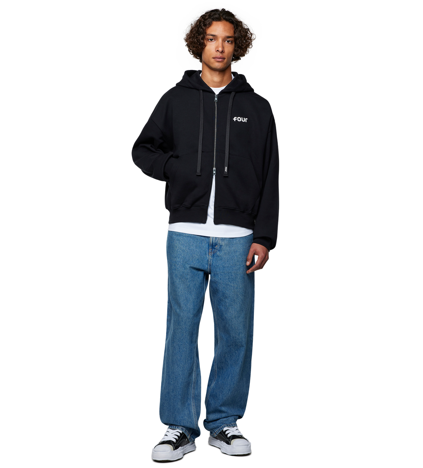 Logo Boxy Zip Up Hoodie Black