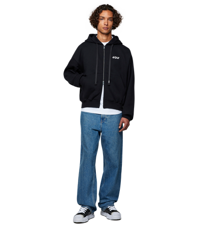 Logo Boxy Zip Up Hoodie Black