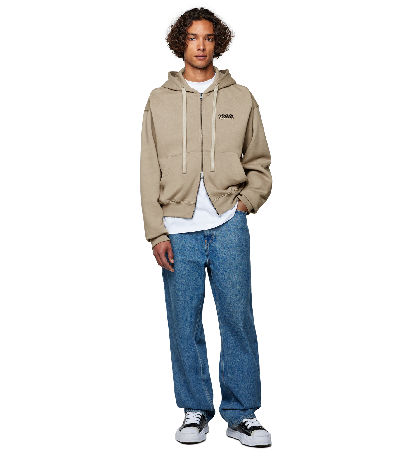 Circles Boxy Zip Up Hoodie Vintage Khaki 