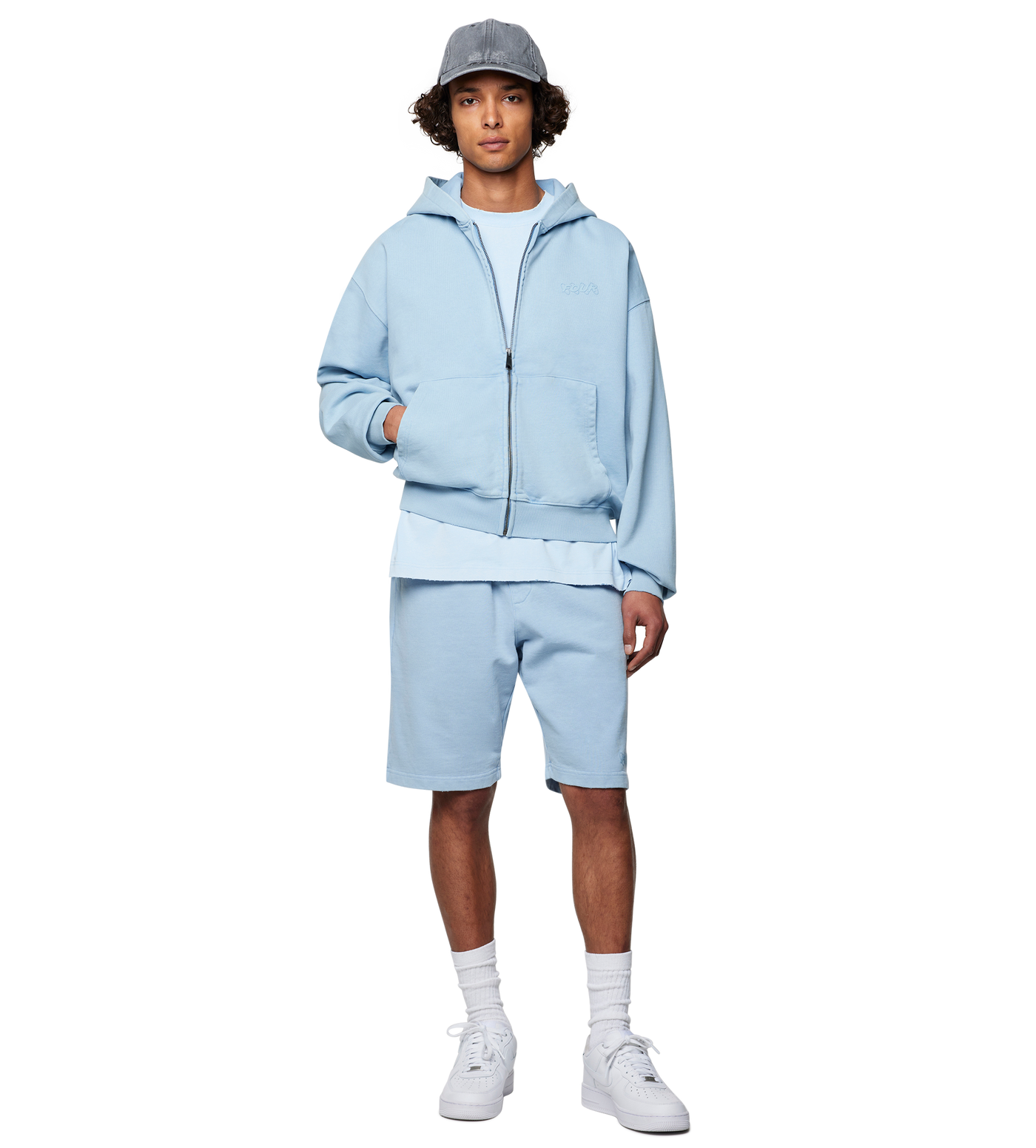 Circles Zip Up Hoodie Washed Ice Blue