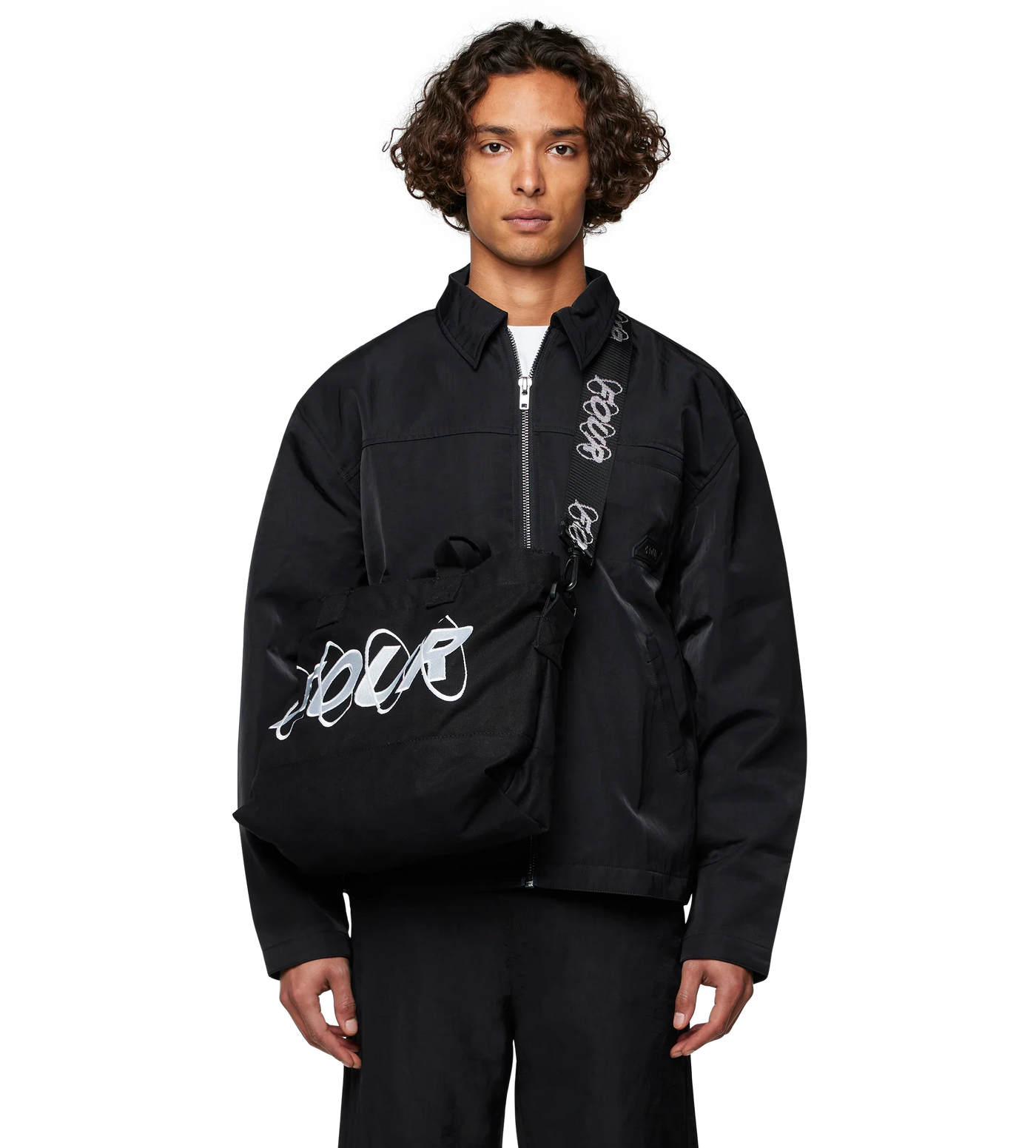 Circles Embroidery Shopper White