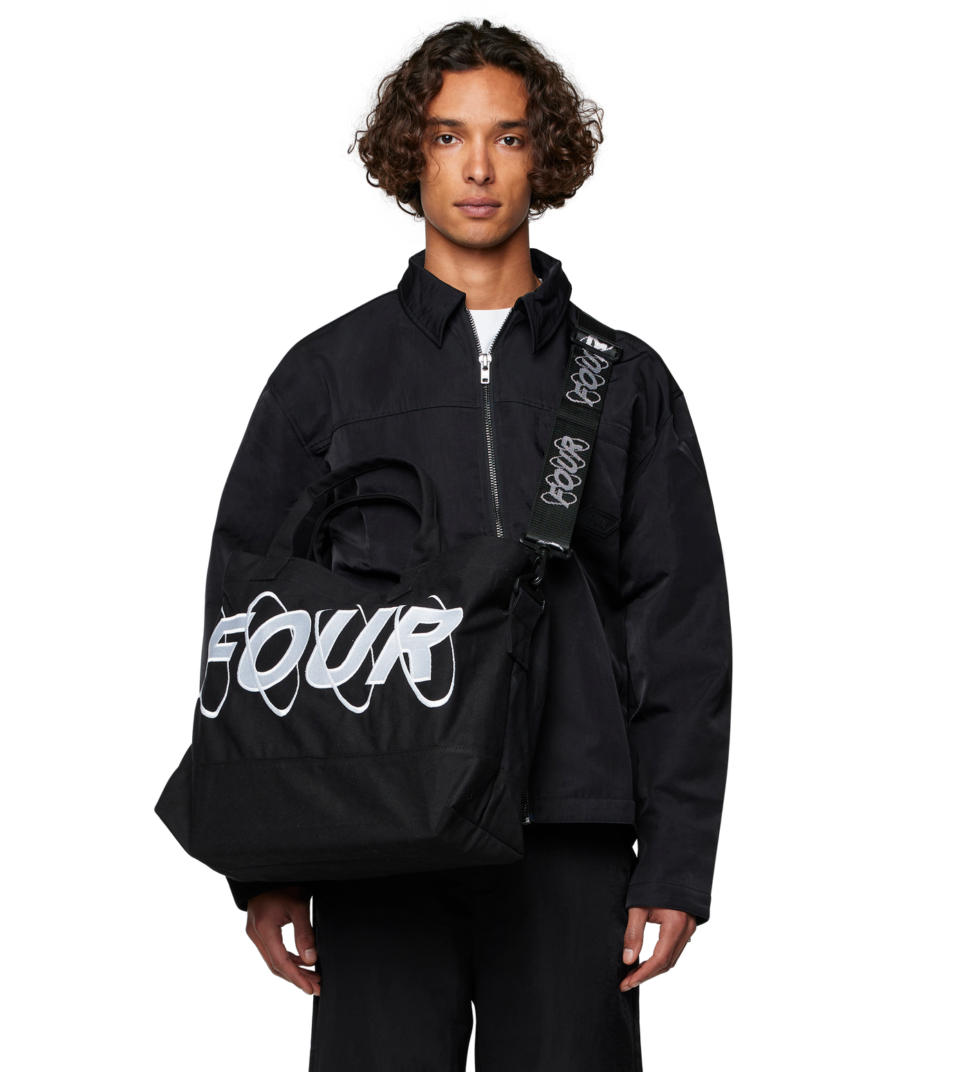 Circles Embroidery Shopper White