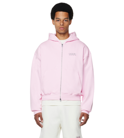 Circles Boxy Zip Up Hoodie Soft Pink/ White
