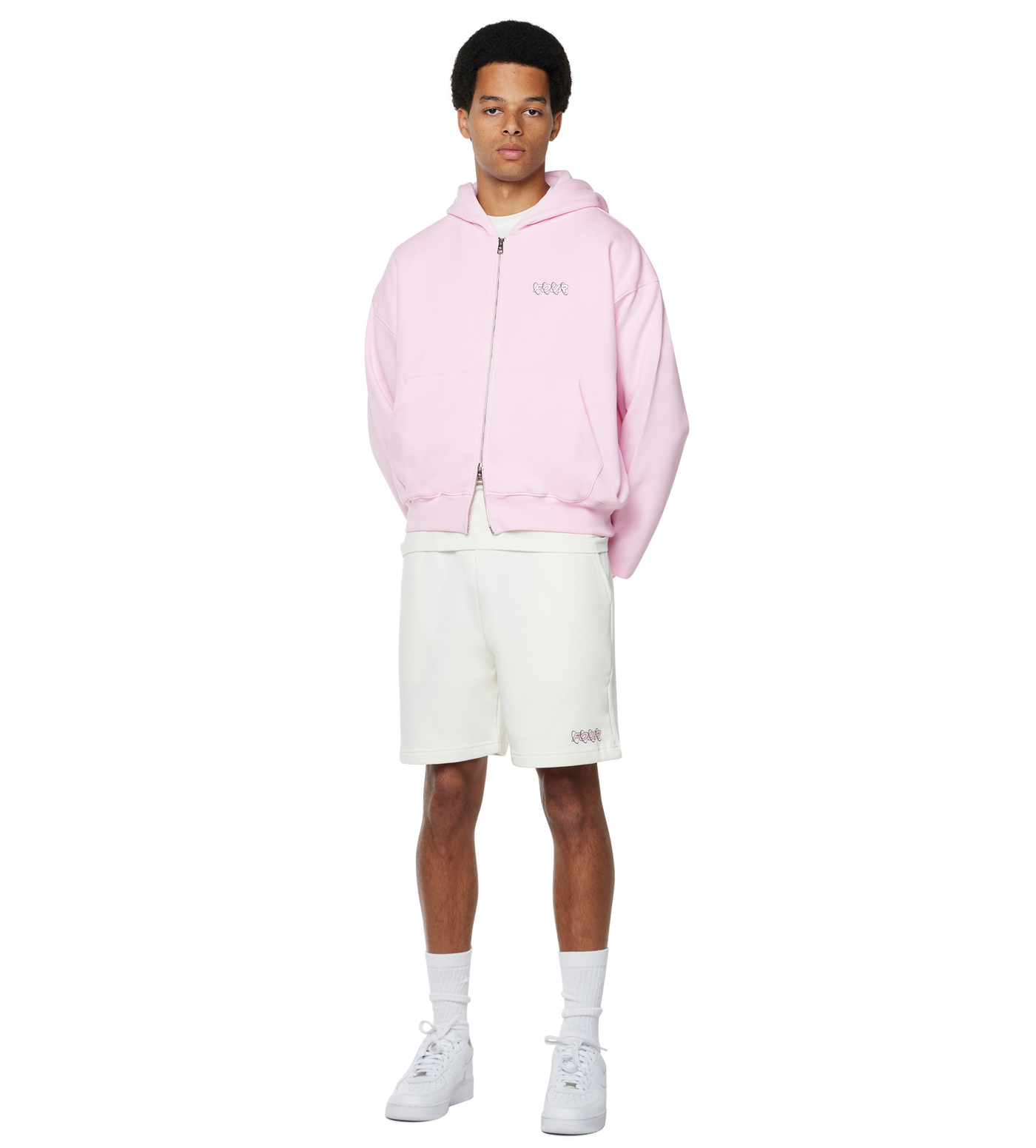 Circles Boxy Zip Up Hoodie Soft Pink/ White