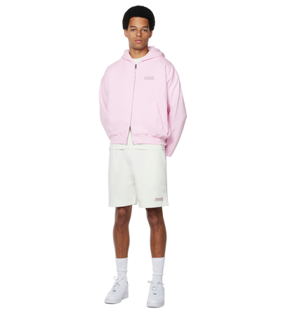 Circles Boxy Zip Up Hoodie Soft Pink/ White