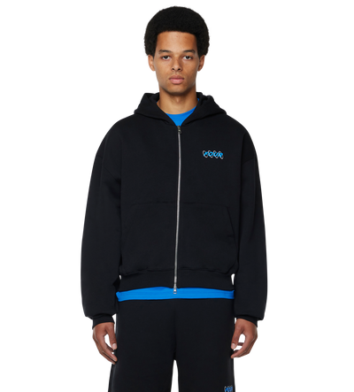 Circles Boxy Zip Up Hoodie Black/ Princess Blue