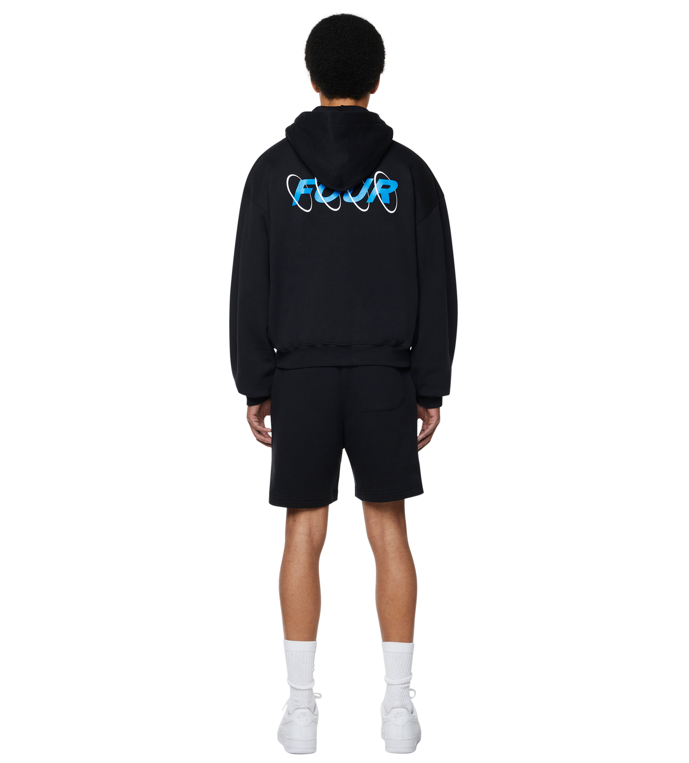 Circles Boxy Zip Up Hoodie Black/ Princess Blue