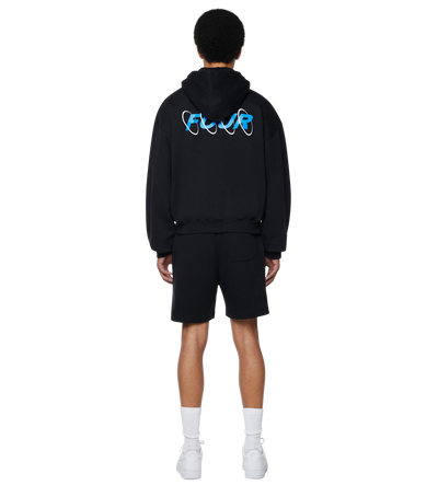 Circles Boxy Zip Up Hoodie Black/ Princess Blue