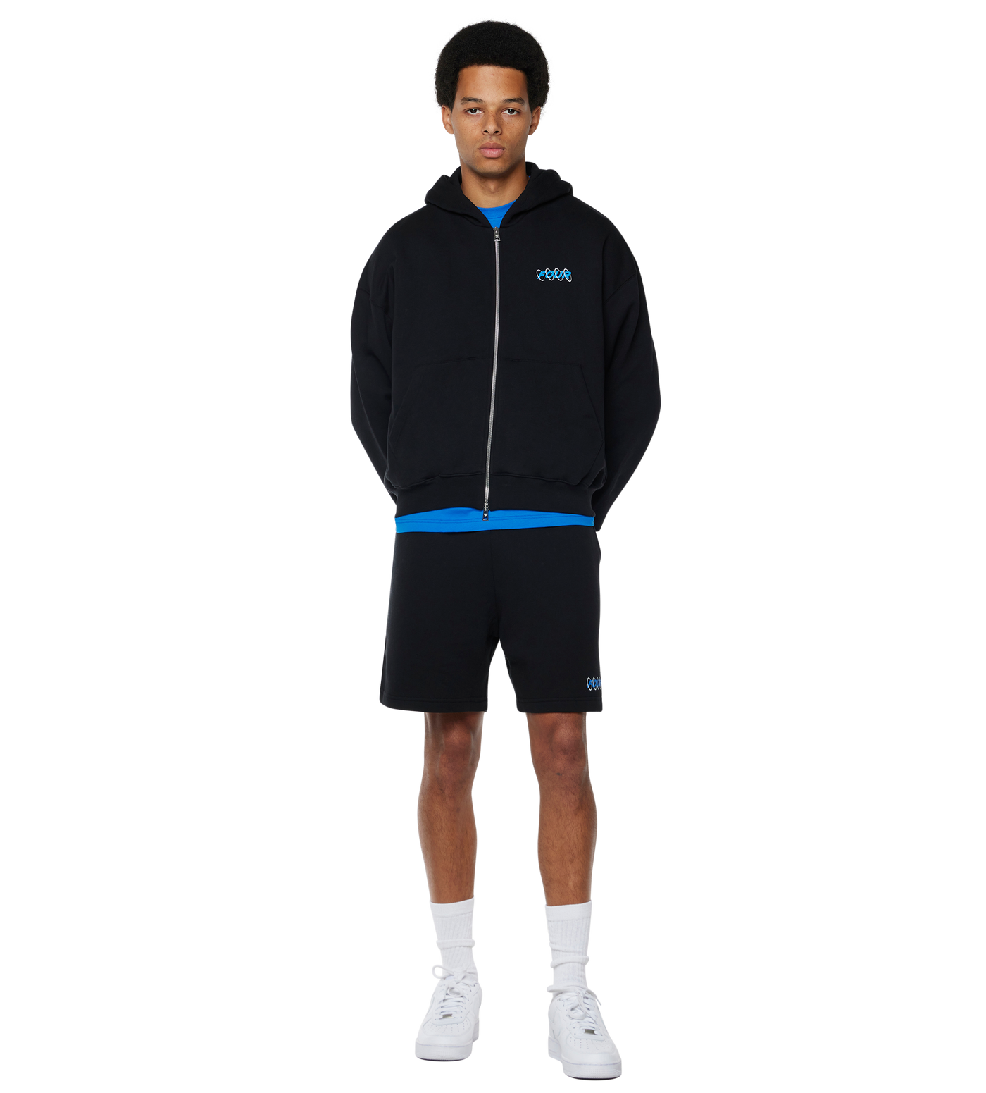 Circles Boxy Zip Up Hoodie Black/ Princess Blue