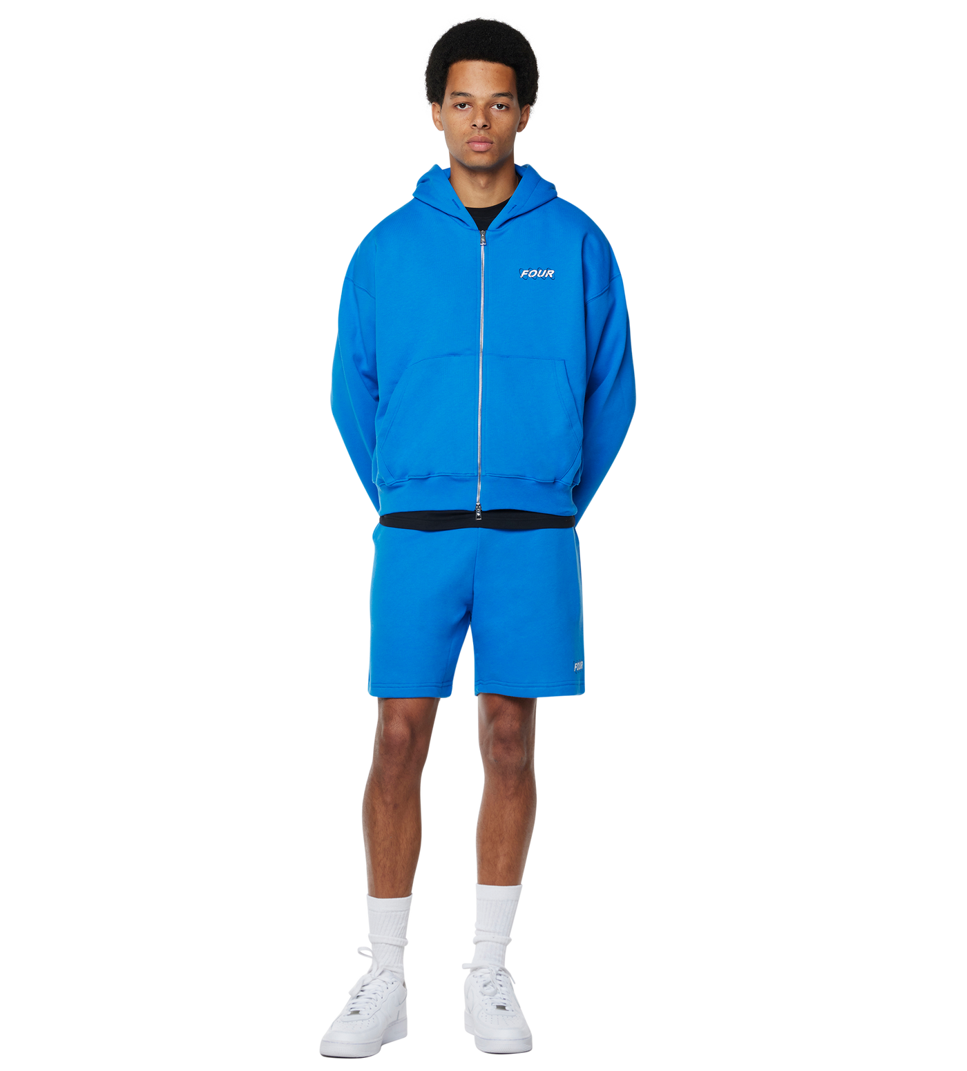 Circles Boxy Zip Up Hoodie Princess Blue/ White