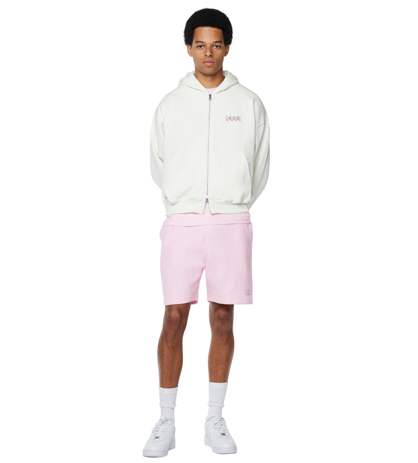 Circles Boxy Zip Up Hoodie Cannoli Cream/ Soft Pink