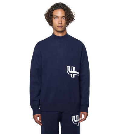 Knitted Crewneck Marine Blue/ White