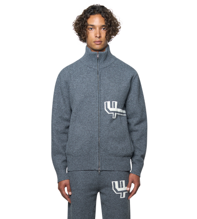 Knitted Zip Up Dark Grey/ White