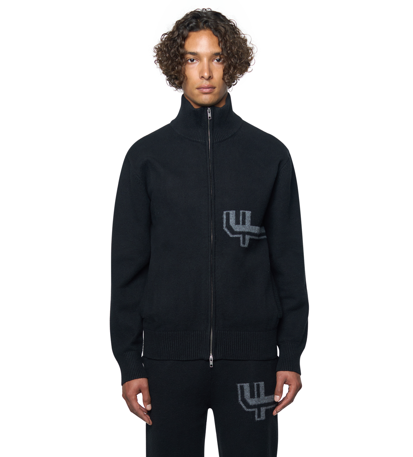 Knitted Zip Up Black/ Dark Grey