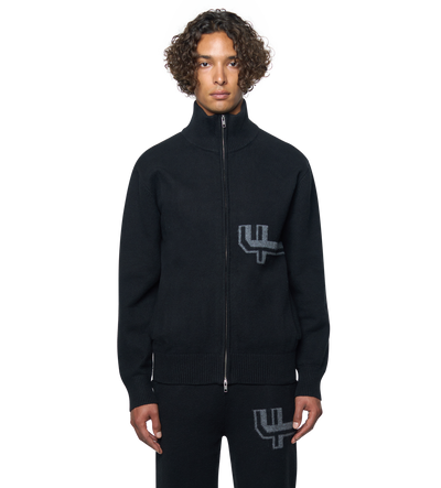 Knitted Zip Up Black/ Dark Grey