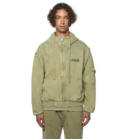 Circles Boxy Zip Up Hoodie Washed Moss Green