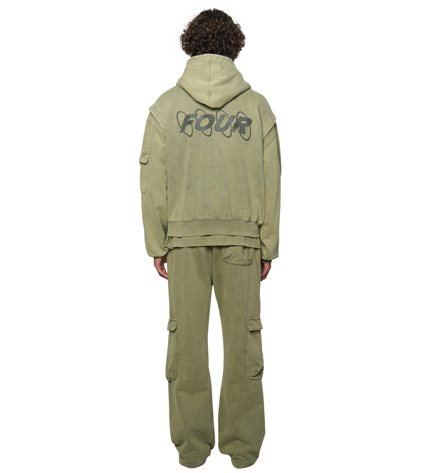 Circles Boxy Zip Up Hoodie Washed Moss Green
