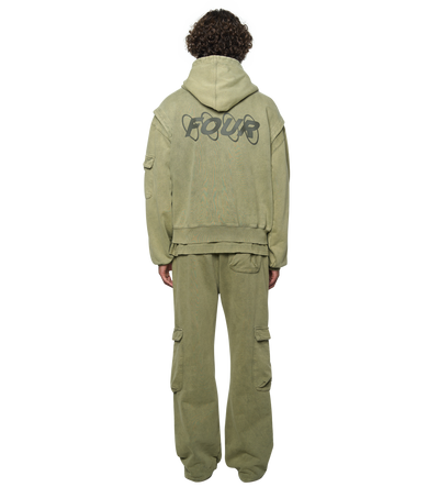 Circles Boxy Zip Up Hoodie Washed Moss Green