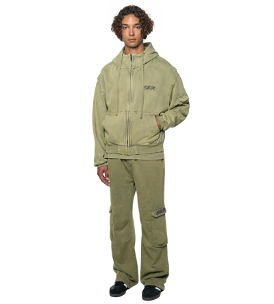 Circles Boxy Zip Up Hoodie Washed Moss Green