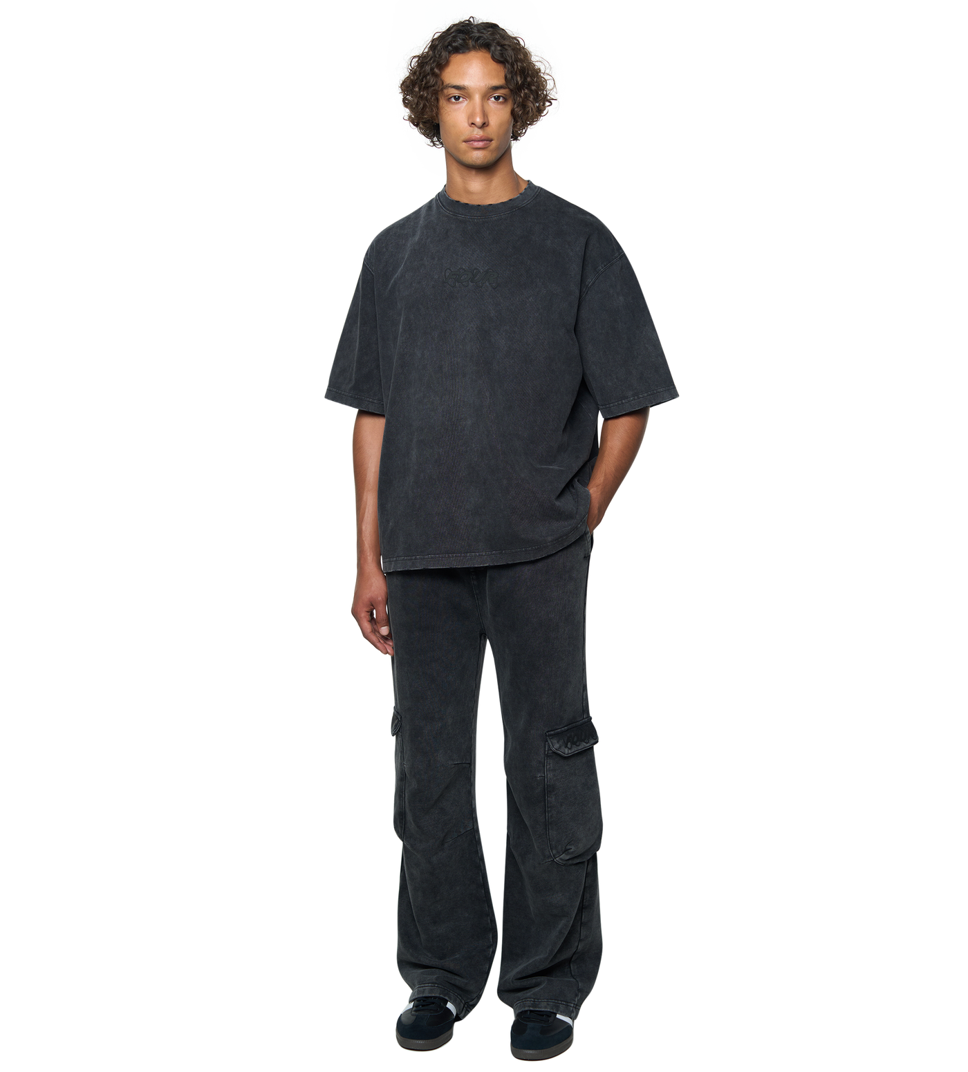 Circles Cargo Sweatpants Washed Black