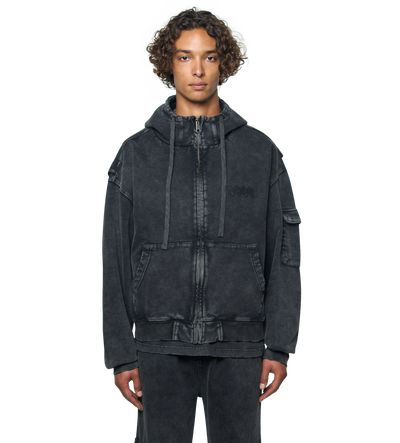 Circles Boxy Zip Up Hoodie Washed Black