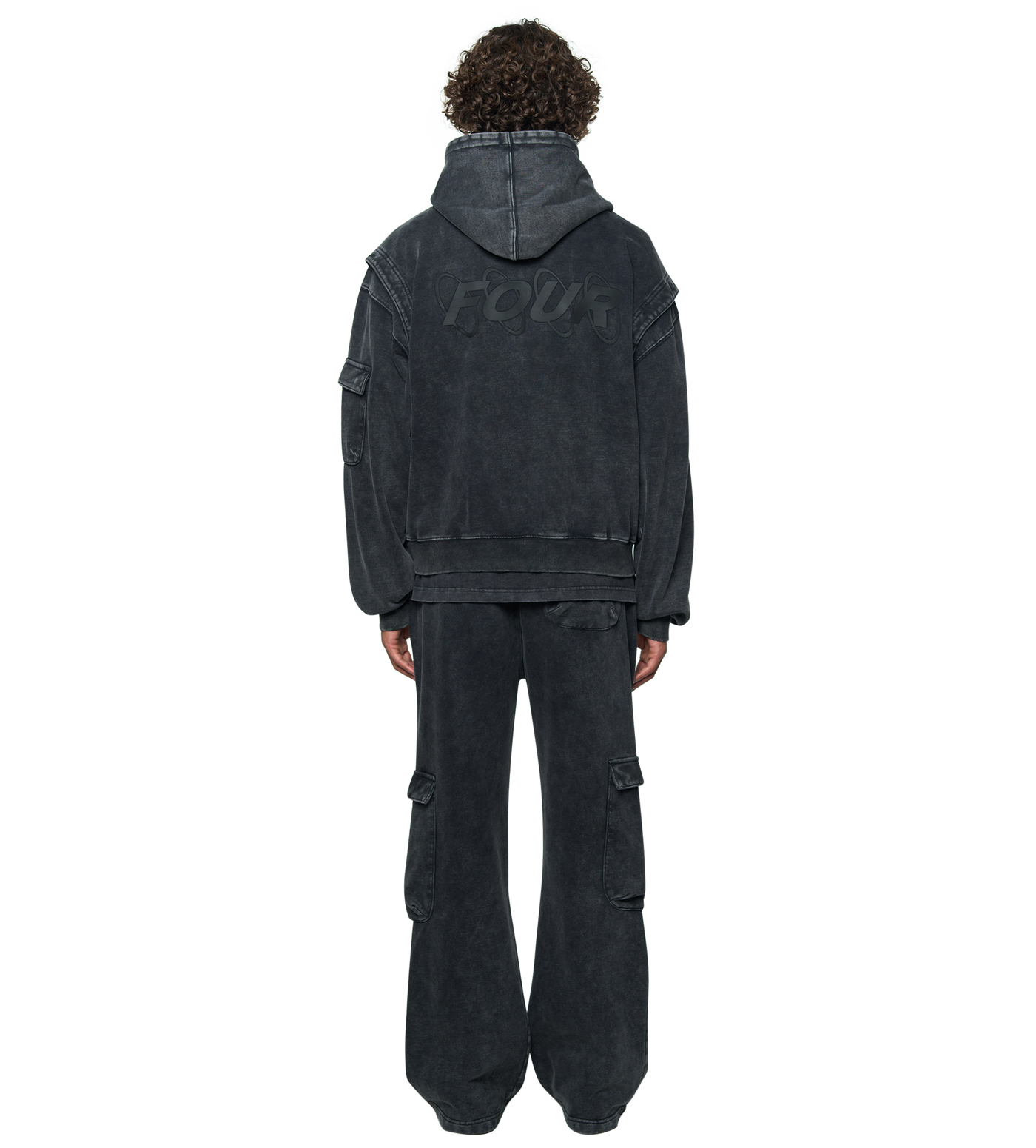 Circles Boxy Zip Up Hoodie Washed Black