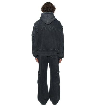 Circles Boxy Zip Up Hoodie Washed Black