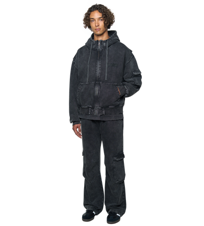 Circles Boxy Zip Up Hoodie Washed Black