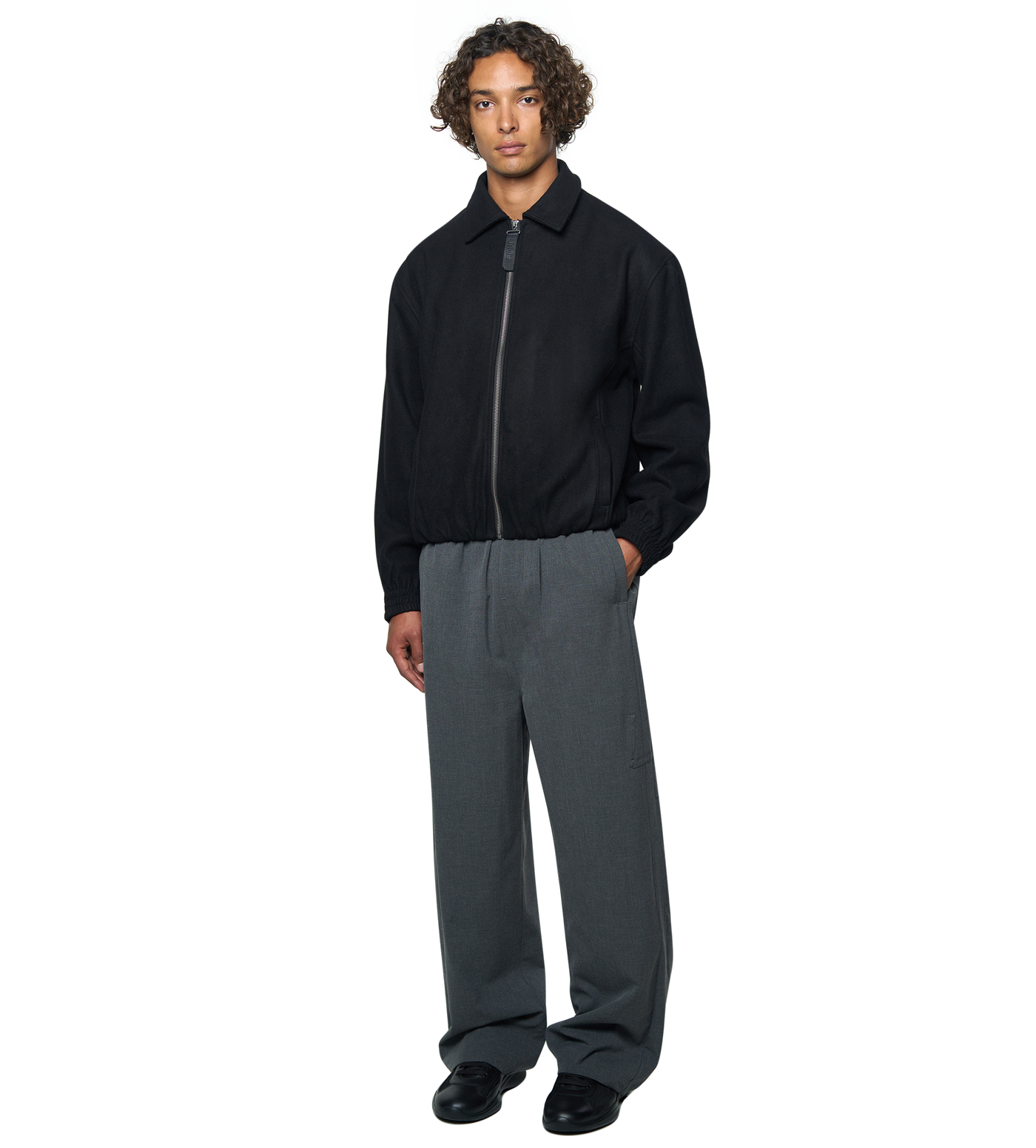 Logo Wool Square Jacket Black