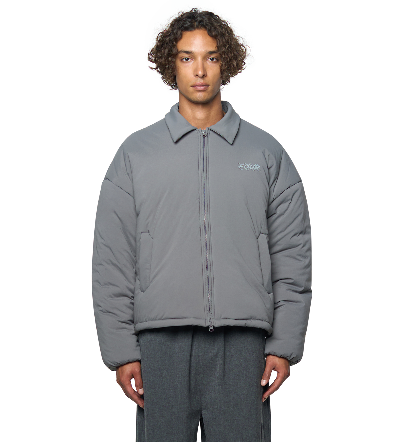 Circles Light Padded Nylon Shirt Jacket Dark Grey