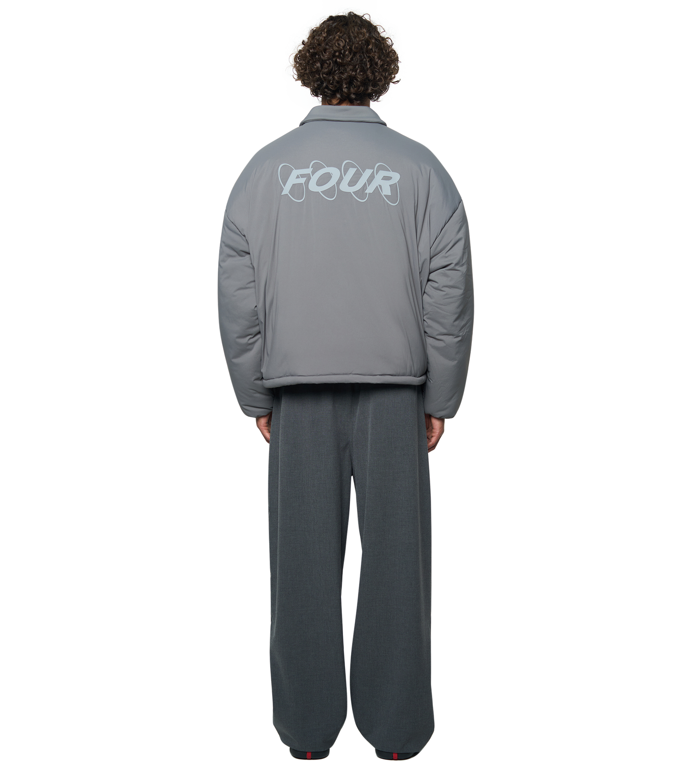 Circles Light Padded Nylon Shirt Jacket Dark Grey