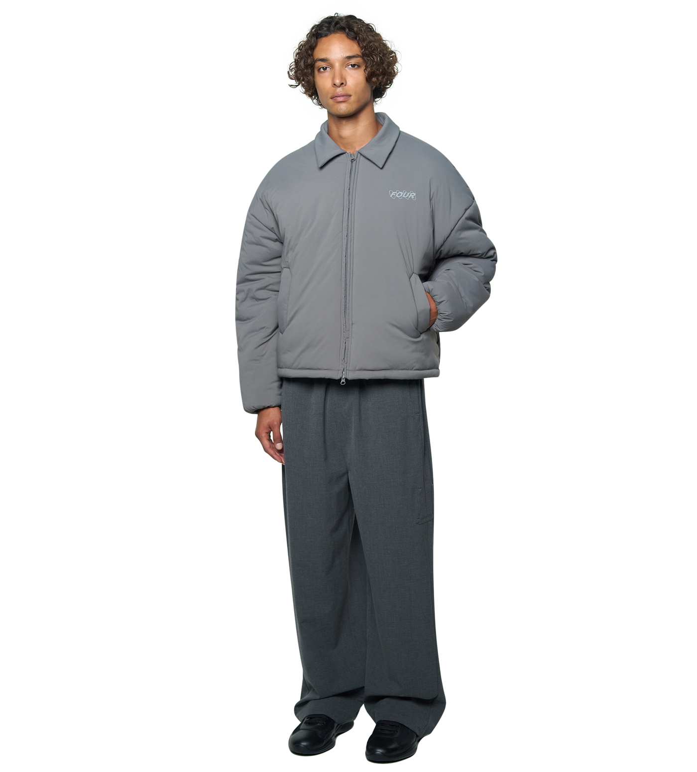 Circles Light Padded Nylon Shirt Jacket Dark Grey