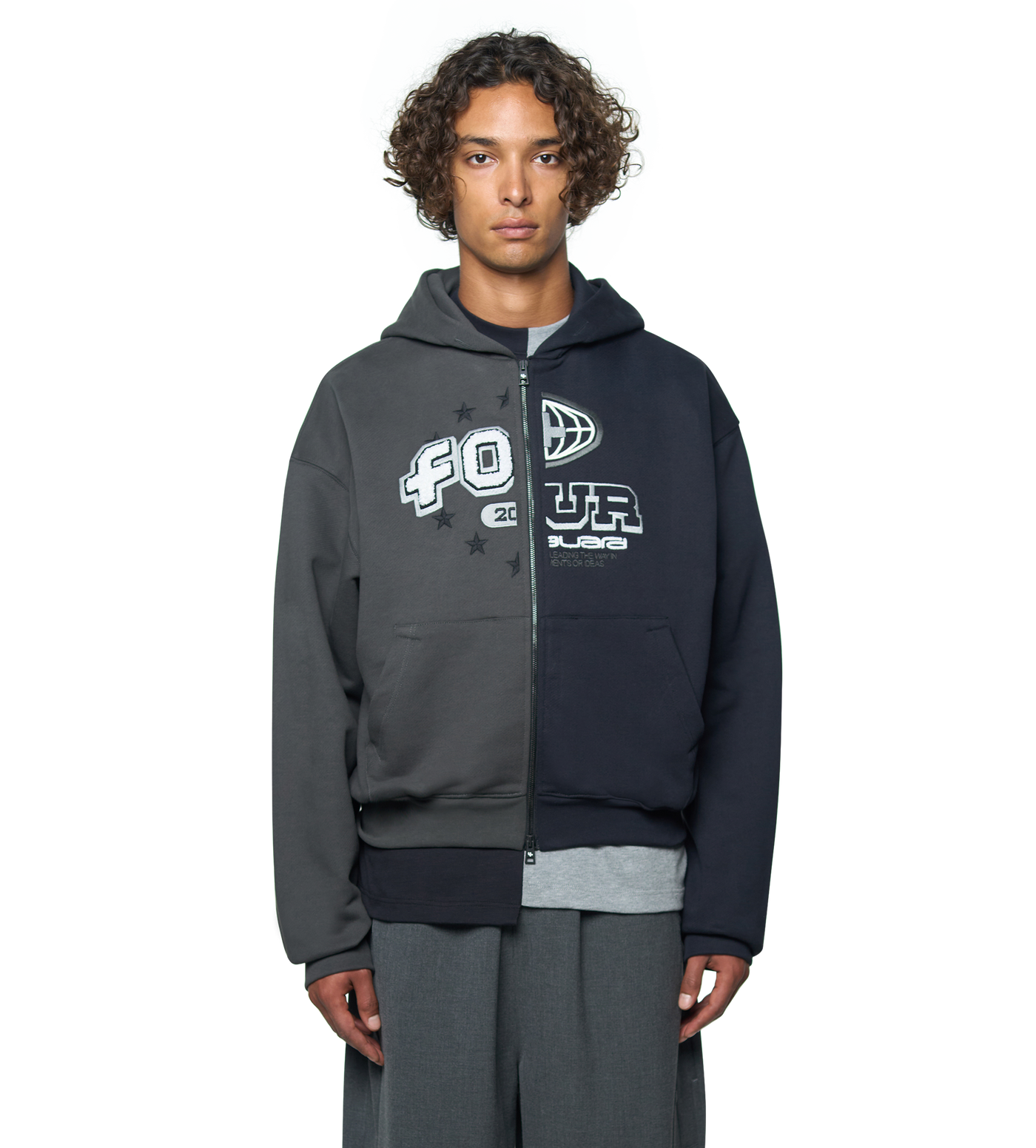 Split Zip Up Hoodie Black/ Raven