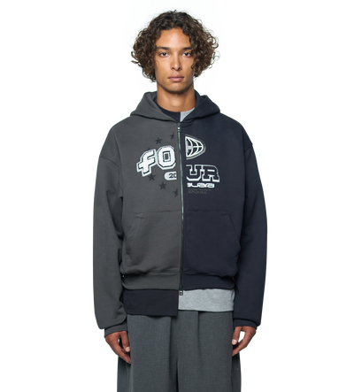 Split Zip Up Hoodie Black/ Raven