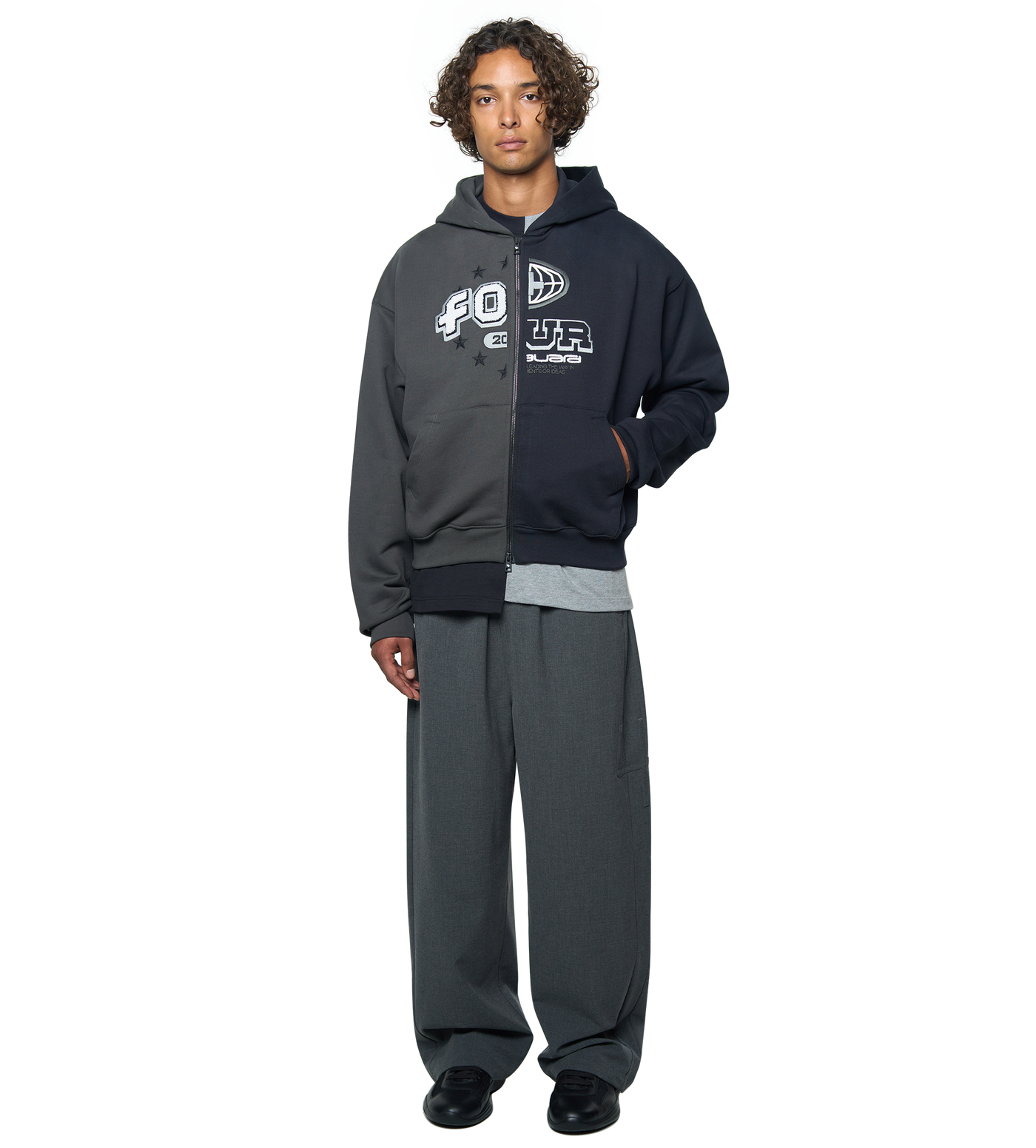 Split Zip Up Hoodie Black/ Raven