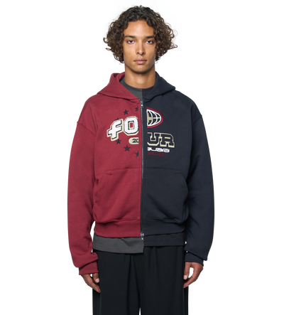 Split Zip Up Hoodie Black/ Pomegranate