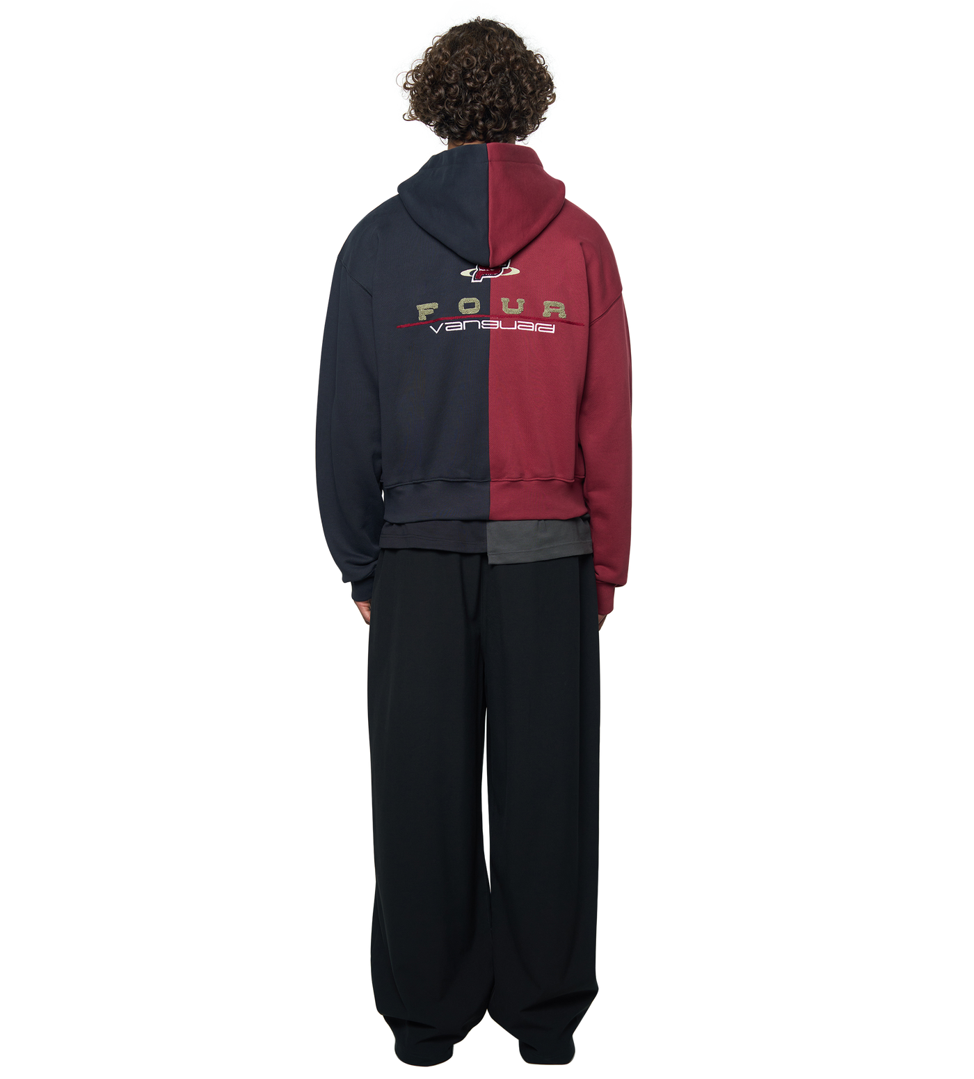 Split Zip Up Hoodie Black/ Pomegranate